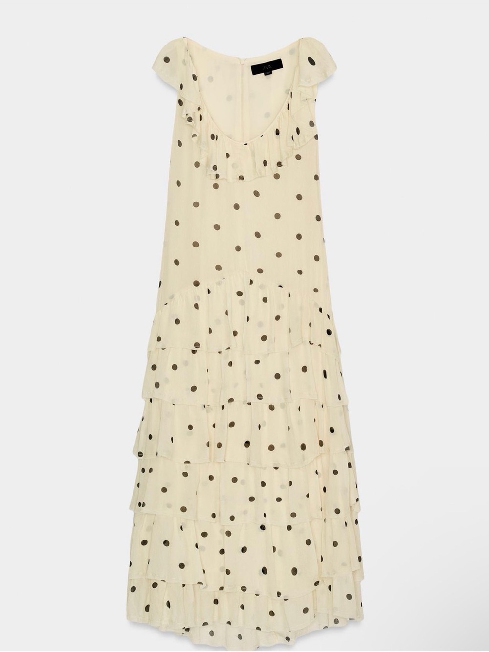 Zara Cream Polka Dot Ruffle Maxi Dress - Picture 3 of 13
